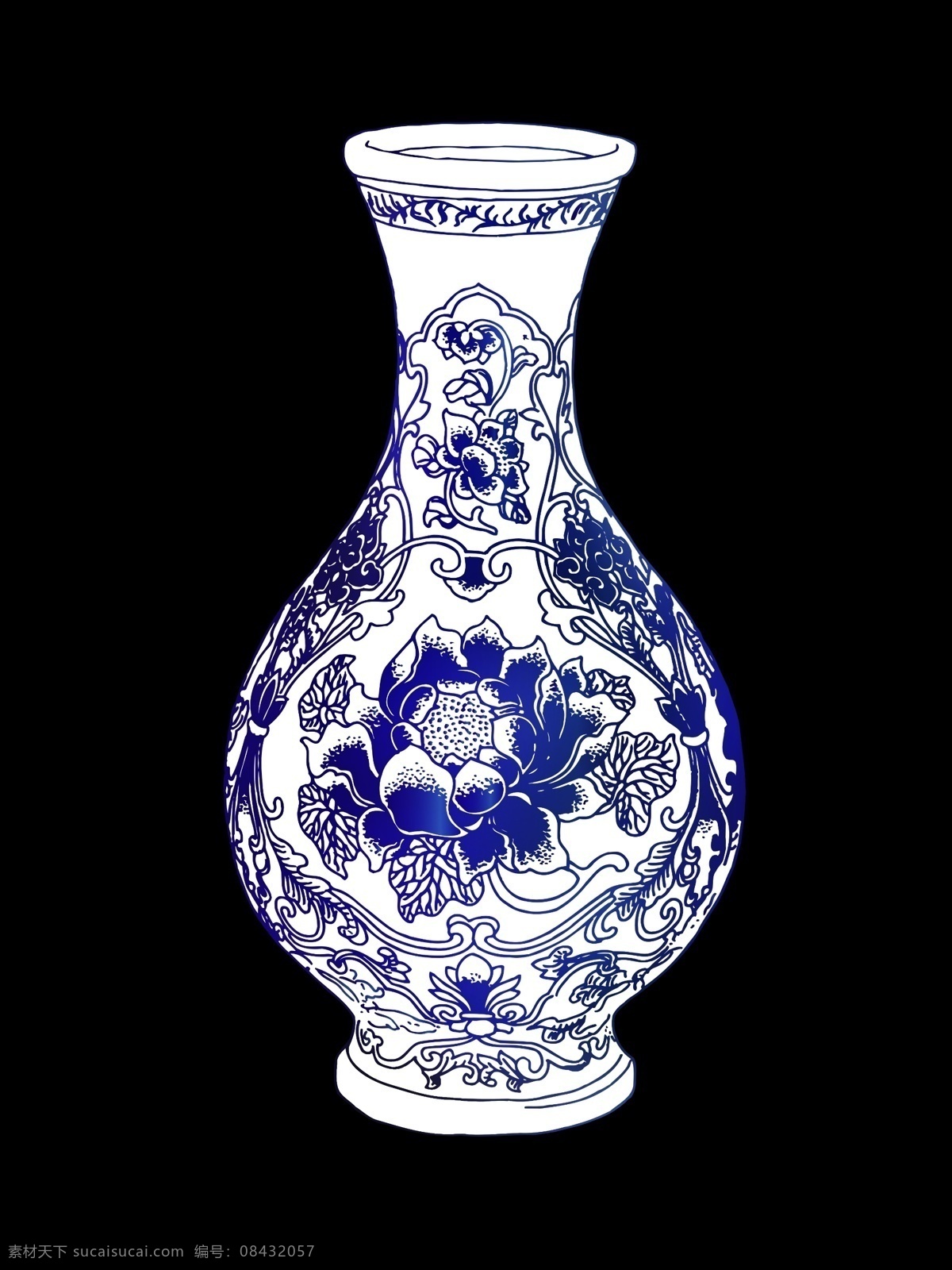 青花瓷 花瓶 青花 青花瓷瓶 瓷器 文化艺术 传统文化 黑色