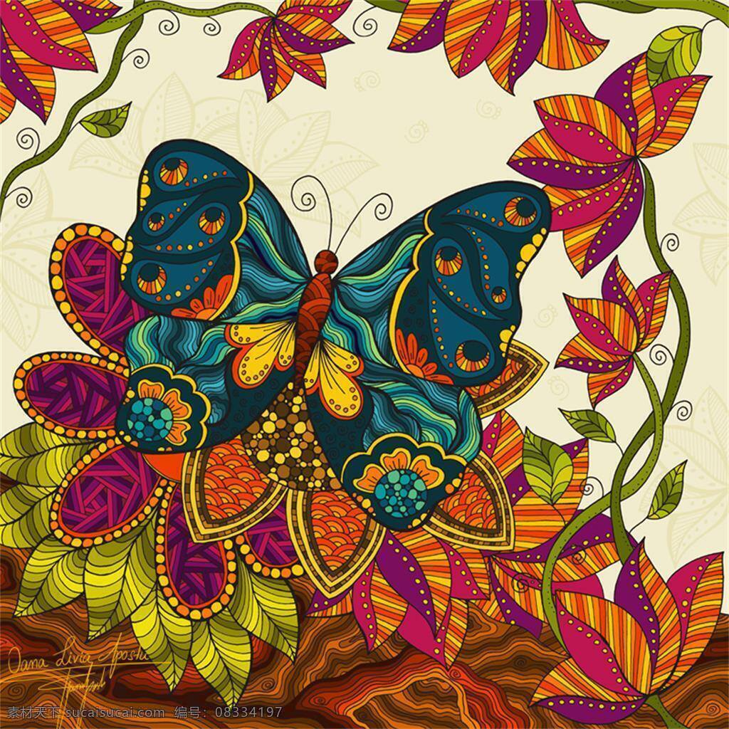 蝴蝶与花 插 画集 插画集 插图素材 色彩 绚丽色彩 罗马尼亚 oana livia apostu butterfly 白色