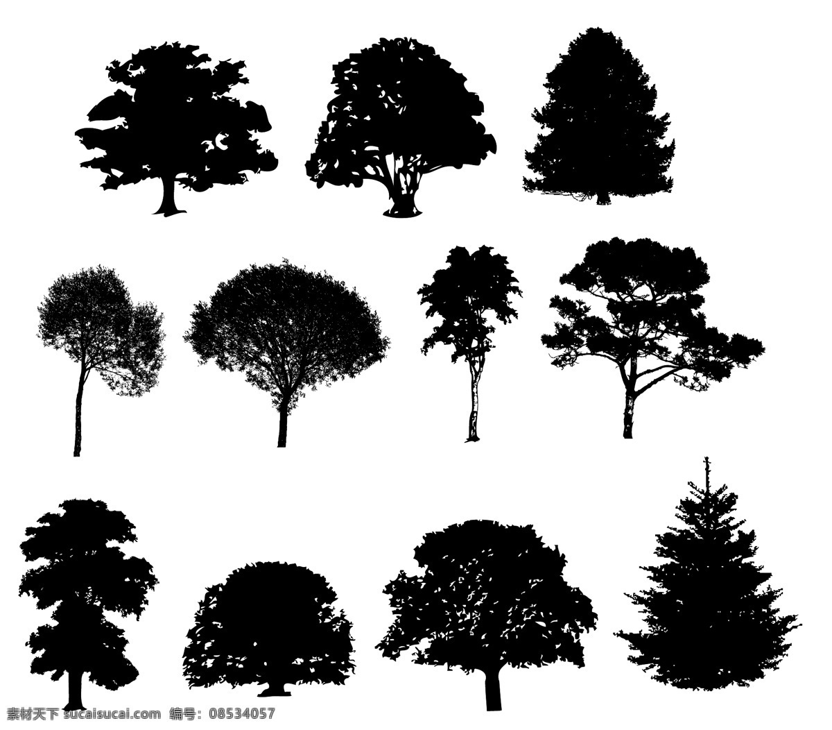 树木剪影 树木 矢量树木 卡通树木 园林 树叶 绿树 保护环境 环境保护 环保 自然 树木贴图 建筑 效果图 设计素材 植物 树木树叶 生物世界 矢量