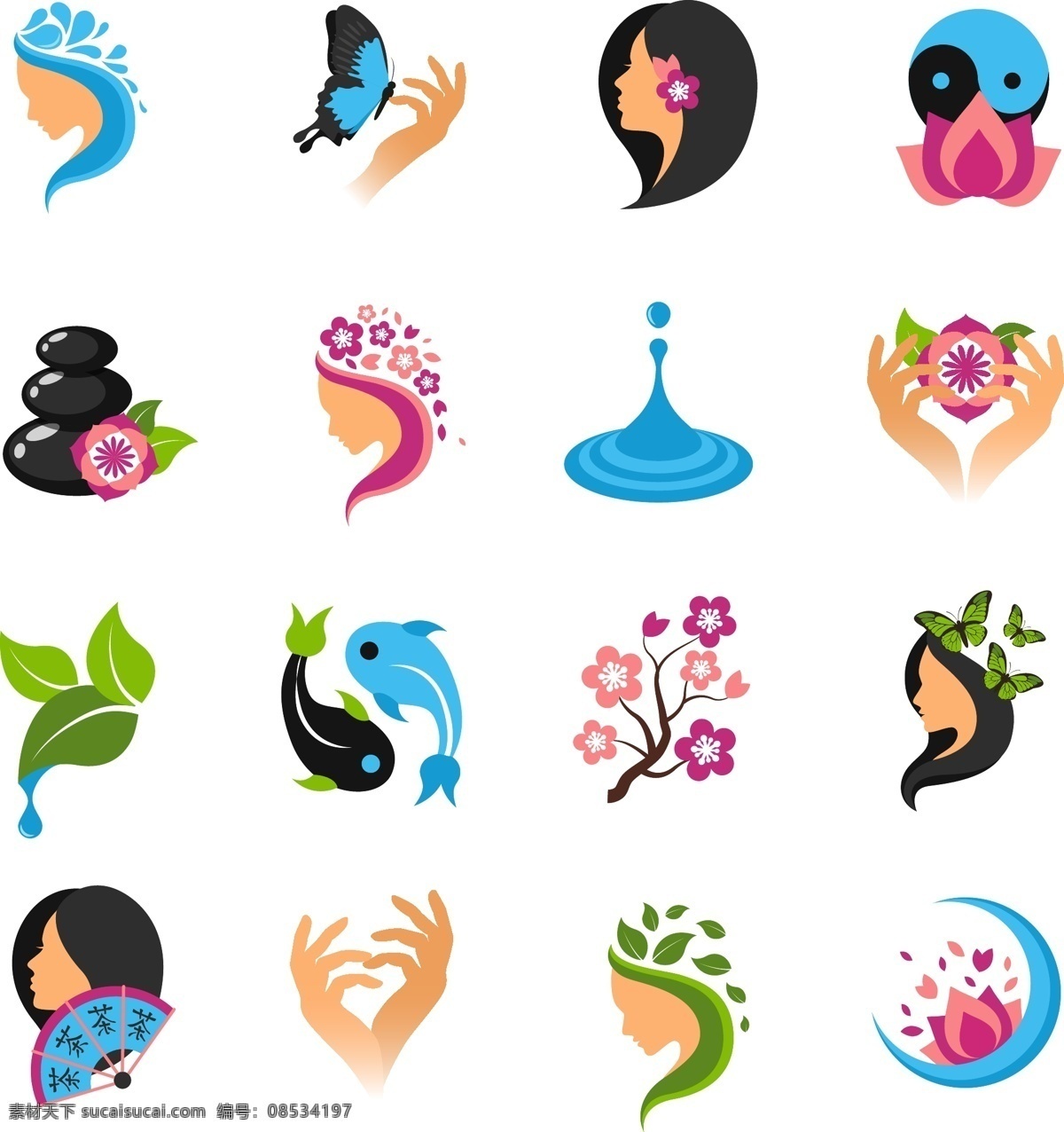 女性图标 女性 图标 矢量 水滴 树叶 logo设计