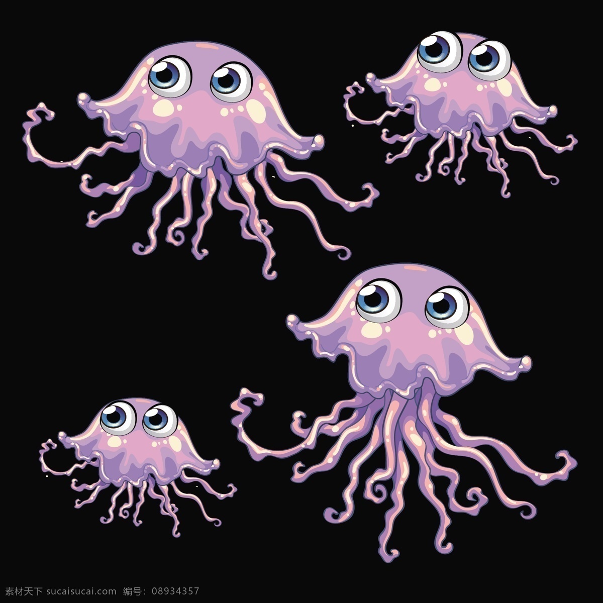 大眼章鱼 卡通 可爱 大眼 章鱼 黑色