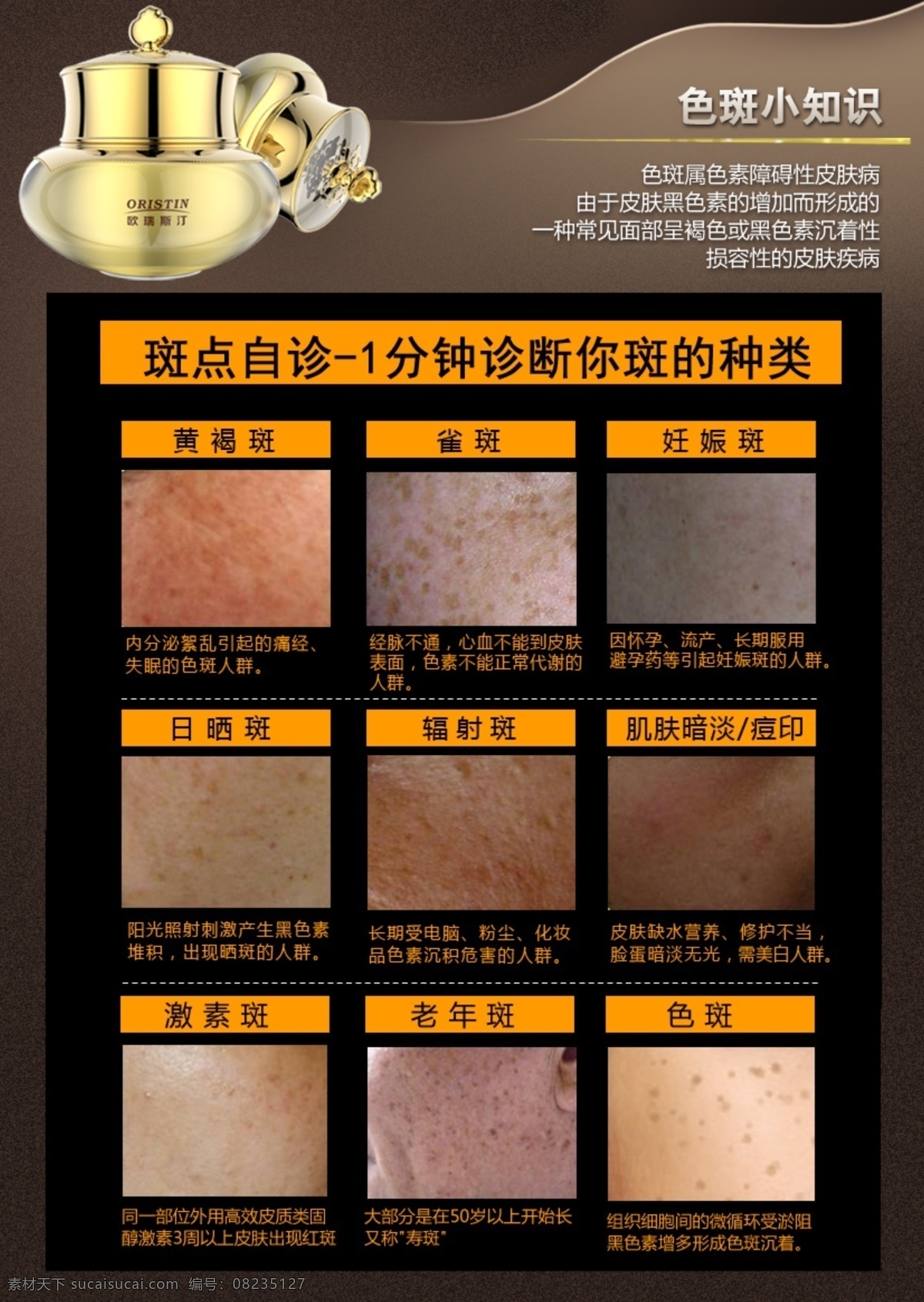 化妆品海报 色斑种类 色斑形成 色斑 注意事项 欧 瑞 斯汀 产品 介绍 淘宝界面设计 淘宝 广告 banner