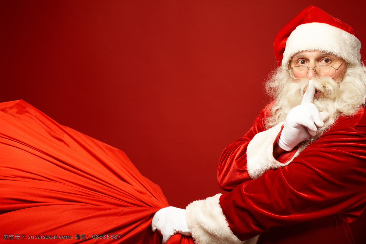 拽 袋子 圣诞老人 老人 红色 拽着 手指放在嘴上 节日庆典 生活百科