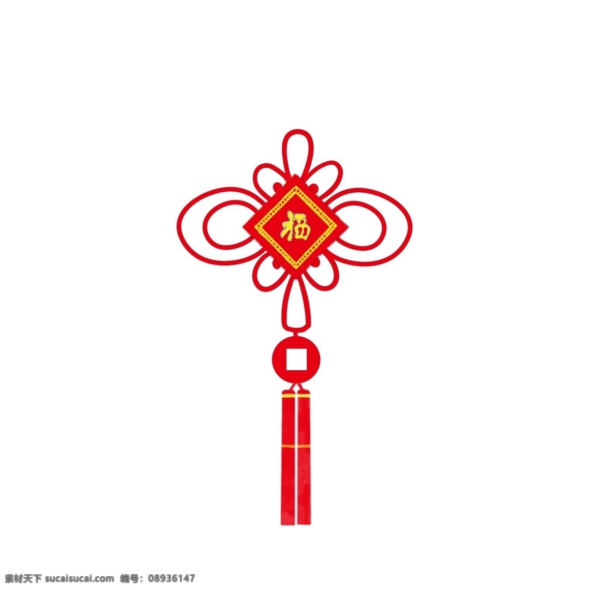 红色 中国结 手绘 插画 中国风 黄色 流苏 穗子 对称 对称美 正方形 圆形 中国美