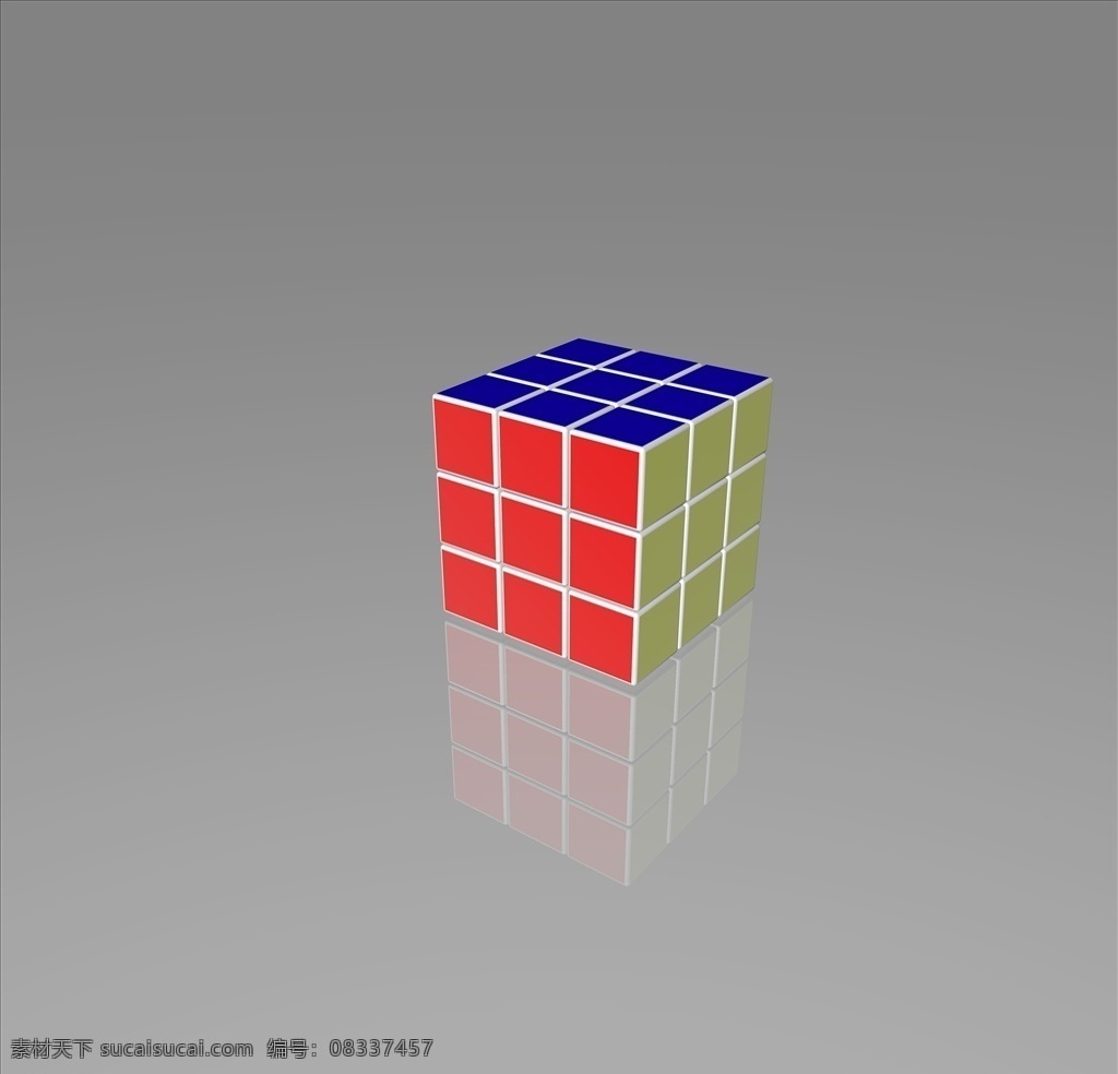 方块 红色 黄色 魔方倒影 灰色 3d设计 其他模型