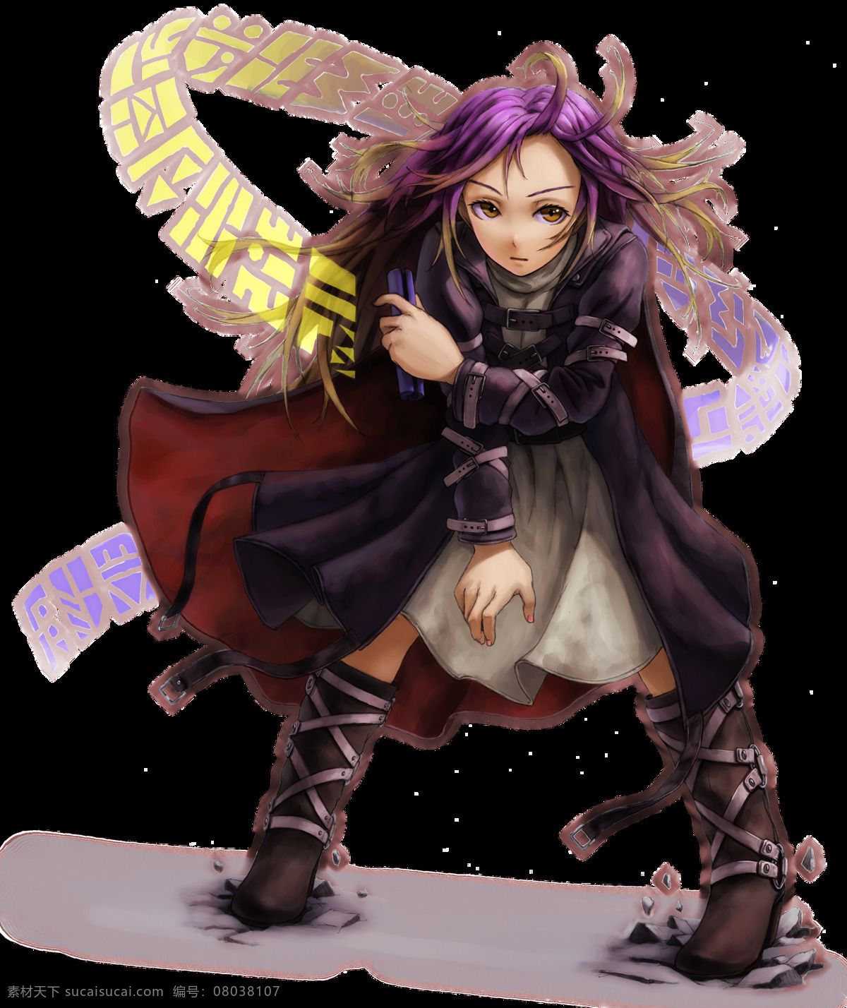 少女 长发 动漫动画 动漫人物 魔法 披风 咒语 符咒 紫发 动漫游戏人物 psd源文件