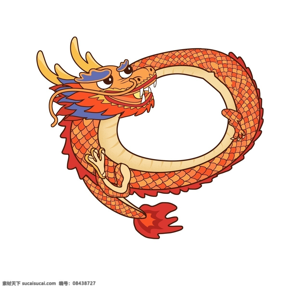 手绘 中国 风 一条龙 元素 中国风 传统 卡通 插画 龙