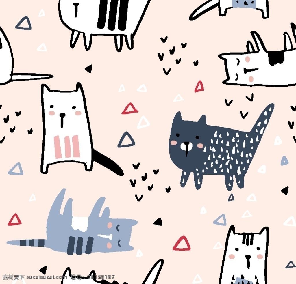 卡通 可爱 动物 猫 狗 插画 手绘 猫狗 图案 产品背景 元素 ai矢量 呆萌 小动物 涂鸦 绘画 宠物 动漫动画