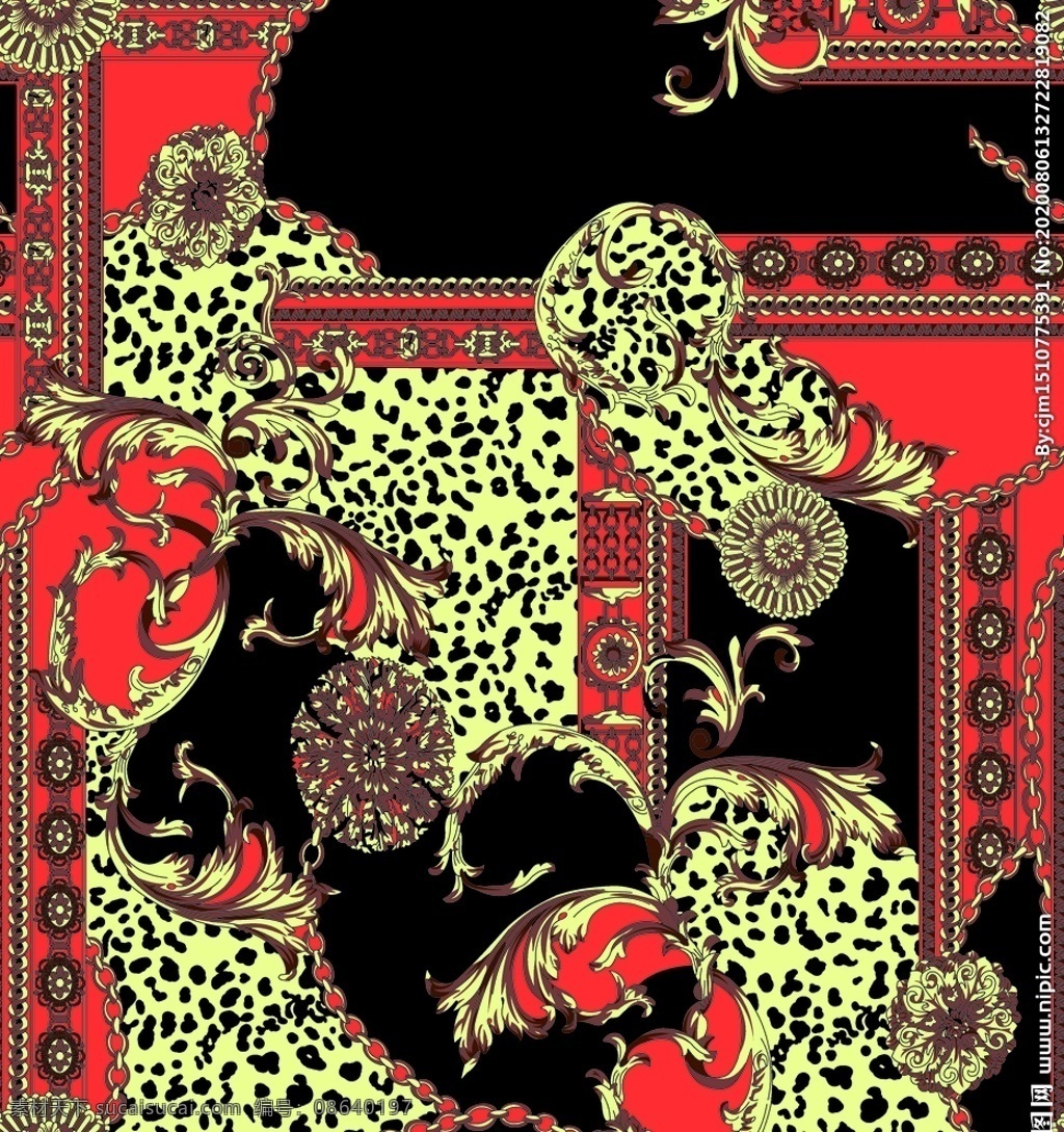 豹纹链条 豹纹 链条 大牌 色块 矢量