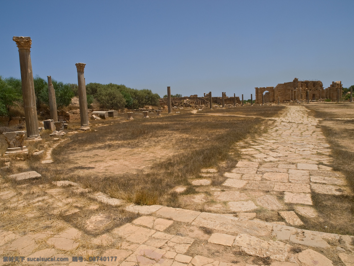 利比亚 文明 古迹 旅游景点 莱普提斯遗址 塞布拉塔 古城风景 罗马建筑 罗马柱 美丽景色 风景摄影 风景名胜 风景图片