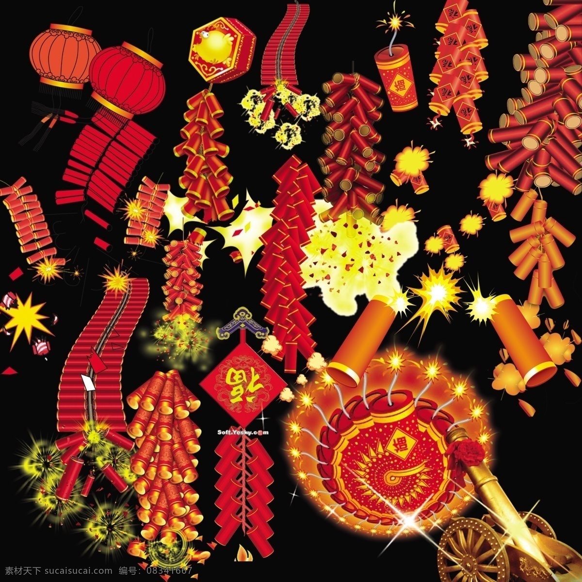 新年 鞭炮 灯笼 分层新年素材 过年 喜庆 新春 节日素材 2015 元旦 春节 元宵