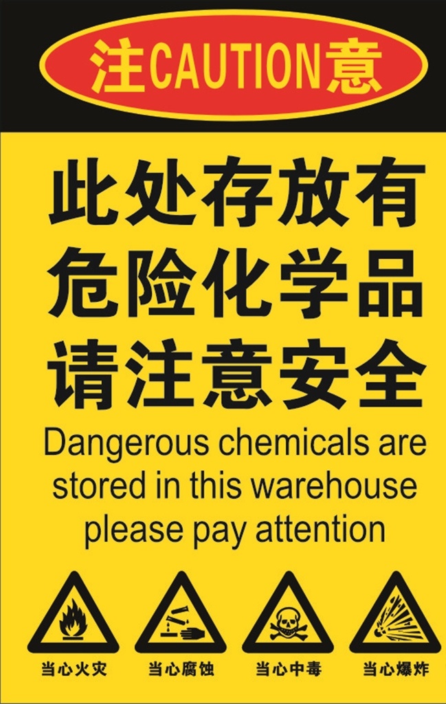 此处 存放 危险 化学品 请 注意 安全 安全标志 安全标牌 警告标识 当心火灾 当心腐蚀 当心中毒 当心爆炸 标志图标 公共标识标志