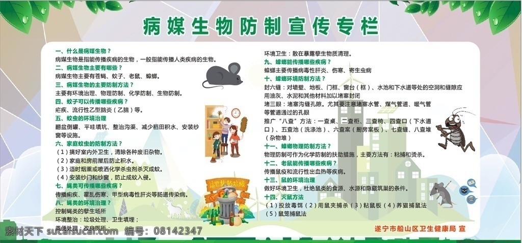 健康知识 健康教育 国卫复审 卫生城市 文明城市 四害 知识宣传 夏季养生 户外广告 展板 病媒生物 创卫