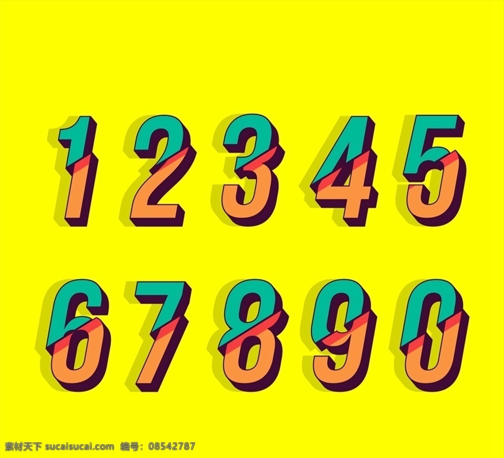 彩色 切断 数字 艺术字 双色 矢量 高清图片