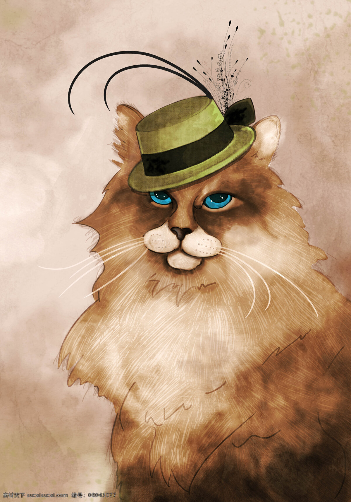 戴帽子 猫 先生 绘画书法 绅士 文化艺术 油画 猫先生 油画欣赏 装饰素材