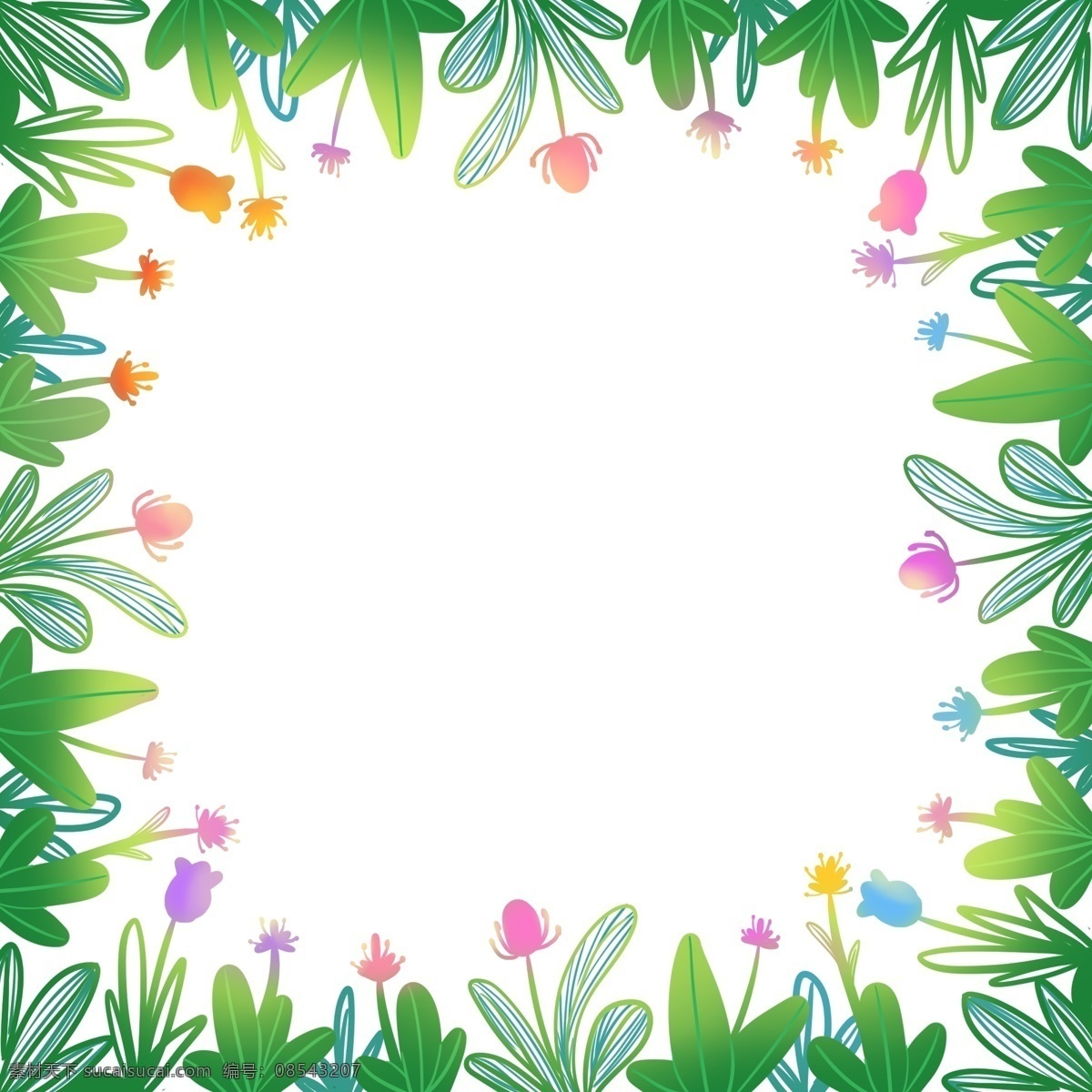 夏日 唯美 绿色 花草 边框 清新 可爱 梦幻 花朵 草丛 渐变