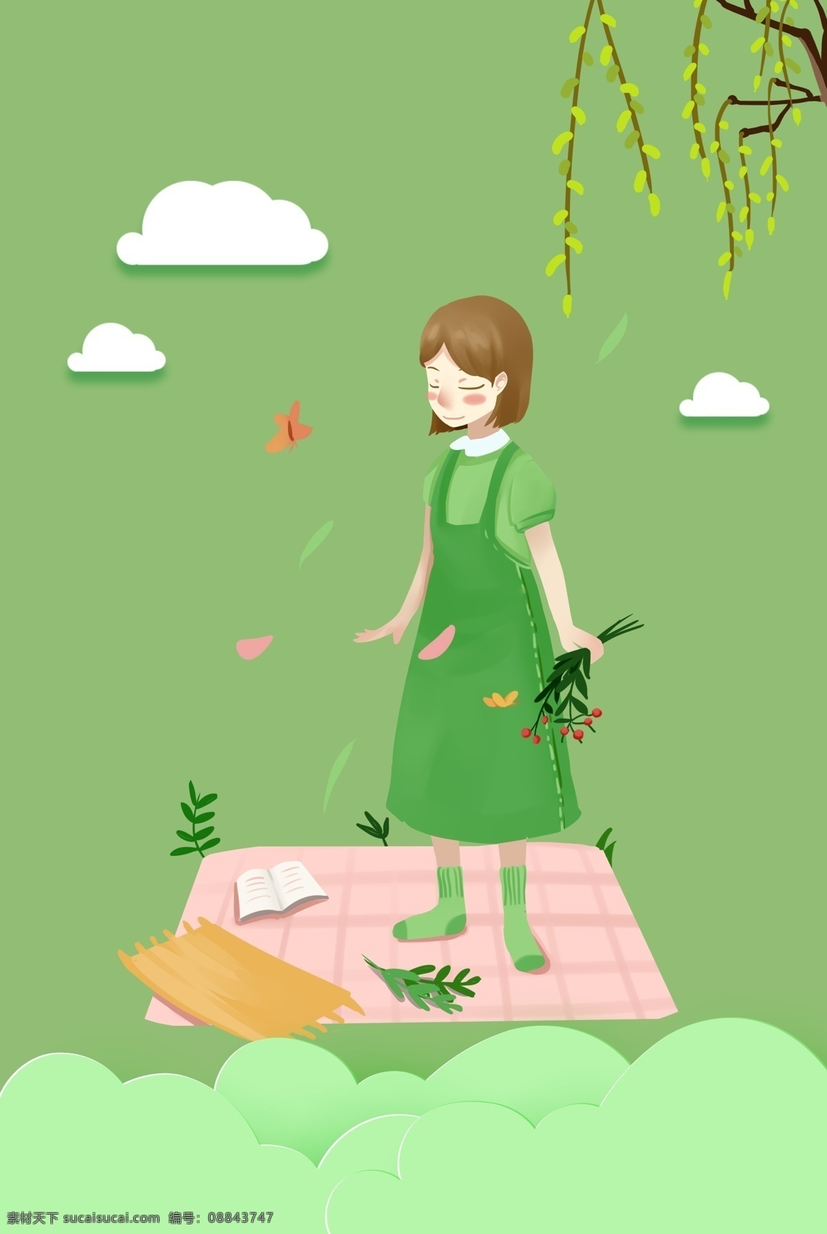 简约 插画 惊蛰 二十四节气 春分 节气海报 春季海报 春天 燕子 小清新 扁平 海报 清新