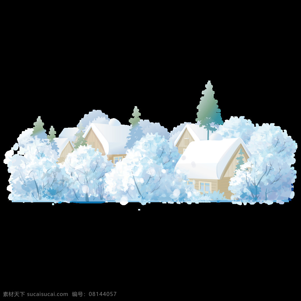 冬天房屋元素 手绘 浪漫 唯美 森林 房屋 大雪