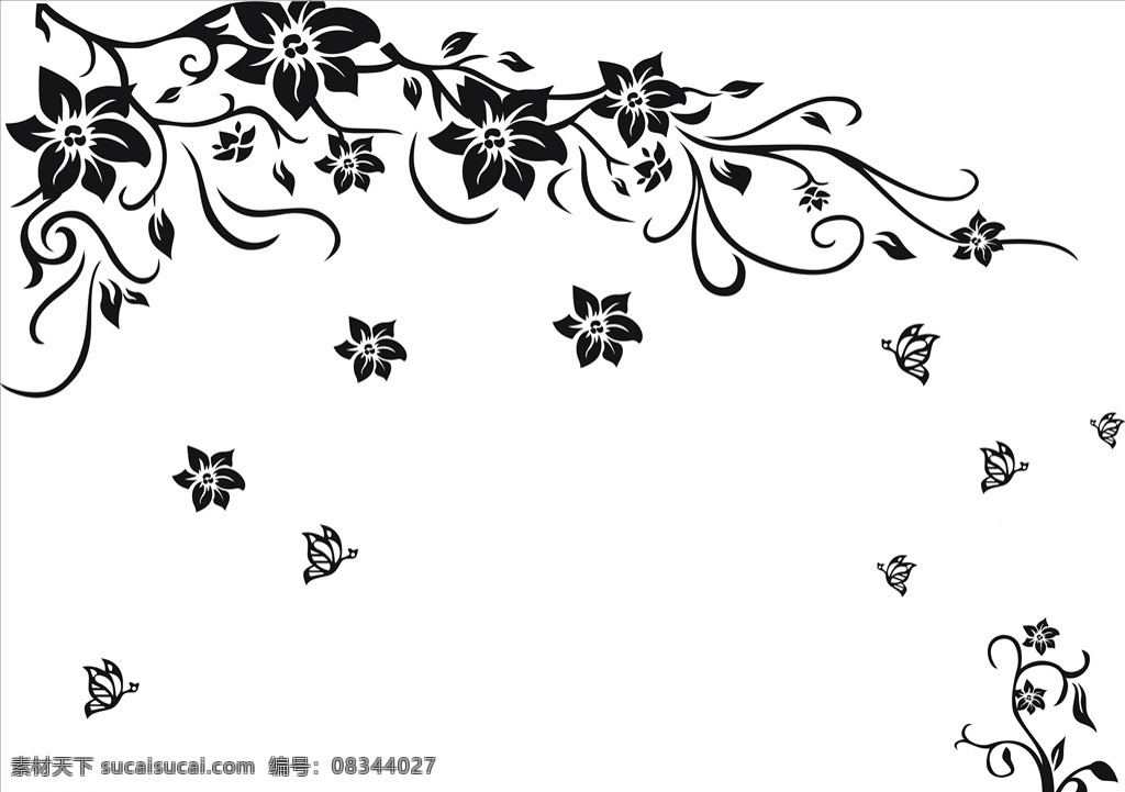 硅藻泥刻花 花纹 线条 矢量 花朵 枝条 落花