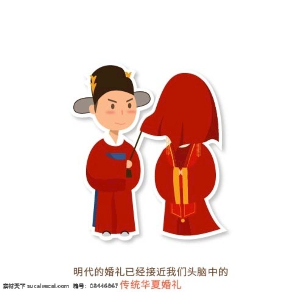 卡通人物 明朝婚礼 结婚 婚礼 婚姻 明代 明朝 红盖头 红色礼服 红色喜服 掀 汉服 男女 夫妻 情侣 少爷 夫人 状元 古代 全身 人物 剪纸 插画 插图 手绘 人物图库 生活人物