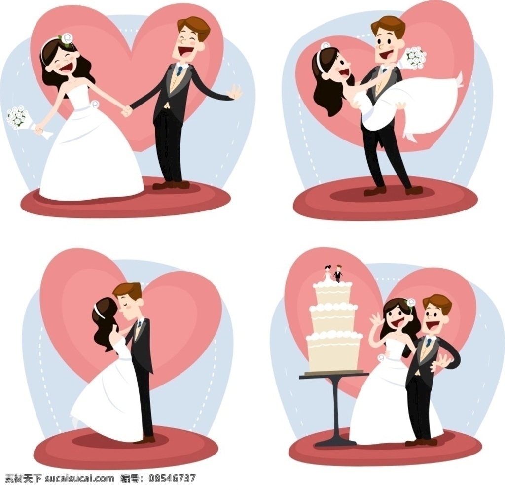 婚礼结婚 爱心 捧花 婚礼 婚礼蛋糕 结婚 新郎 新娘 卡通 卡通新郎新娘