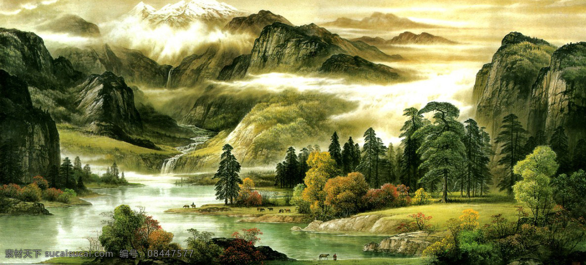 山水 水墨 壁画 国风 古风 背景 古风背景
