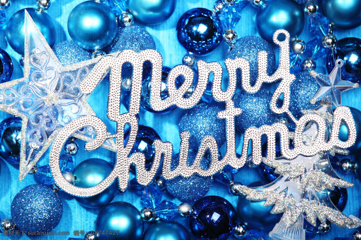 蓝白色 漂亮 圣诞 装饰物 蓝白色漂亮 圣诞装饰物 英文字 五角星 吊球 彩球 圣诞树 节日庆典 生活百科