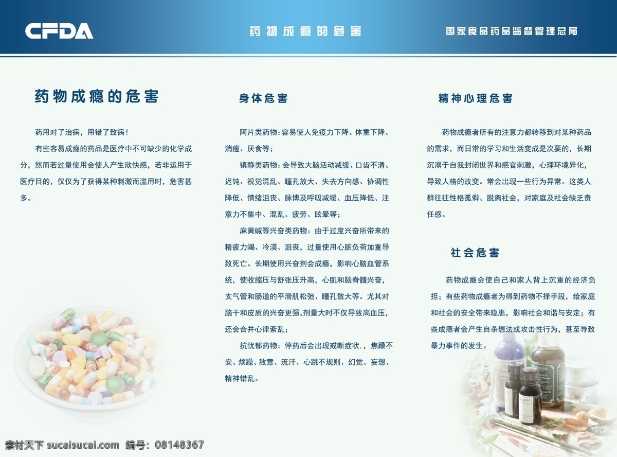 dm宣传单 广告设计模板 药品 源文件 食品 折页 模板下载 食品药品折页 防止 滥用 成瘾性 药物 手拿药片 国家药监 矢量图 日常生活