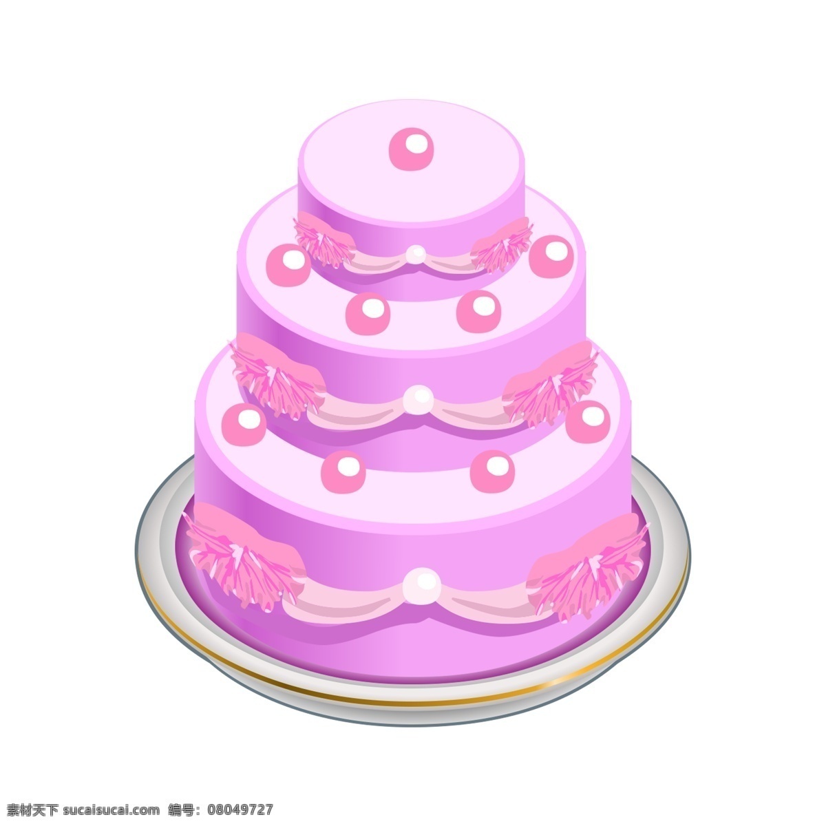 紫色 梦幻 生日蛋糕 美食 蛋糕 三层蛋糕 免抠素材