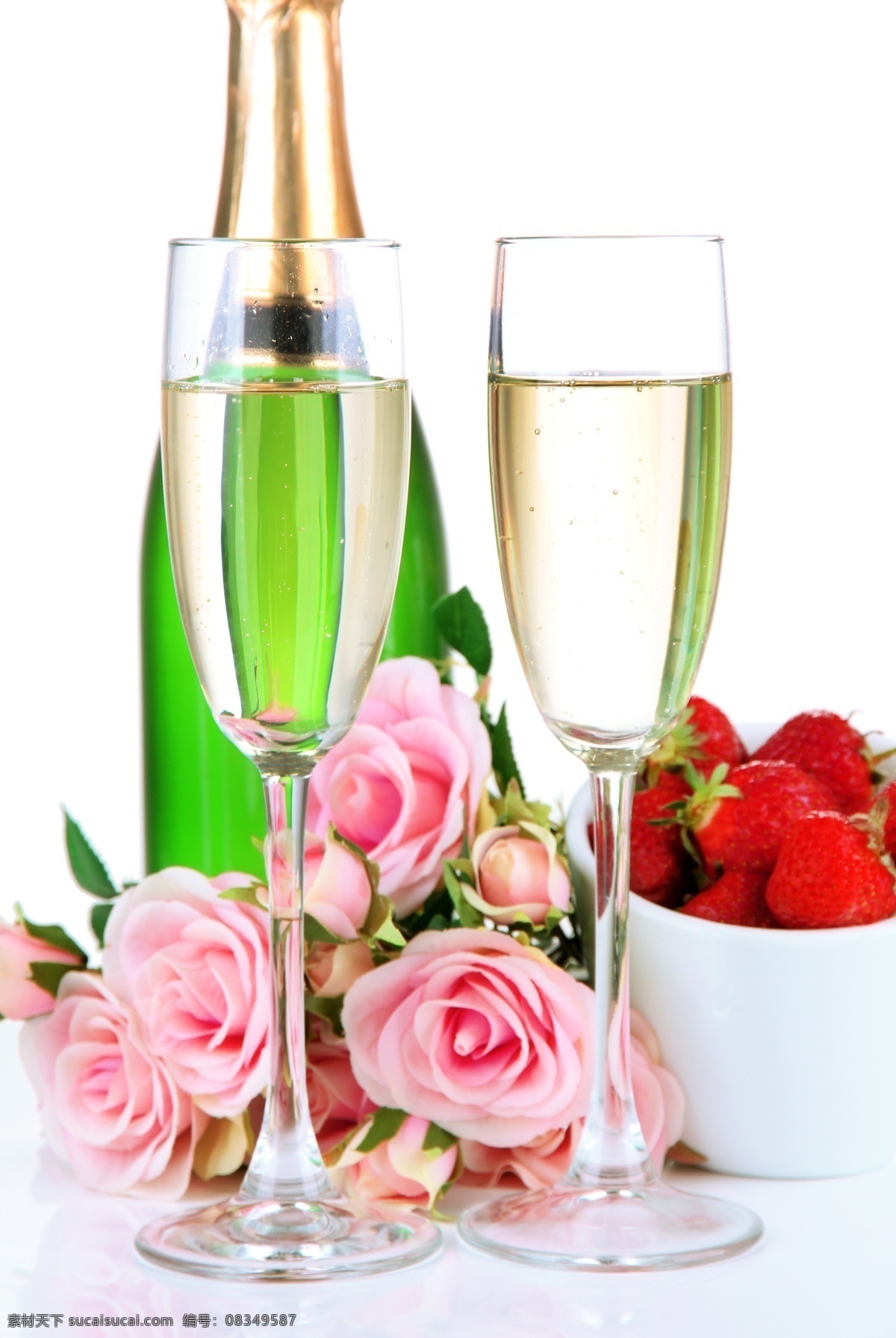 香槟酒 玫瑰 花朵 玫瑰花 草莓 食物 饮料 酒类图片 餐饮美食