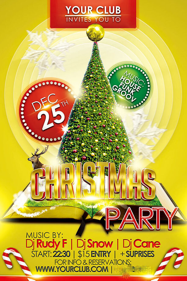 圣诞节 主题 派对 海报 酒吧 圣诞 节 圣诞狂欢派对 狂欢 活动 宣传单 狂欢派对海报 酒吧创意主题 创意海报 黄色