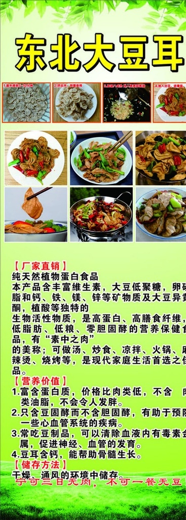 东北大豆耳 全豆宴 素食 食品展架 易拉宝 绿色 清新 叶子