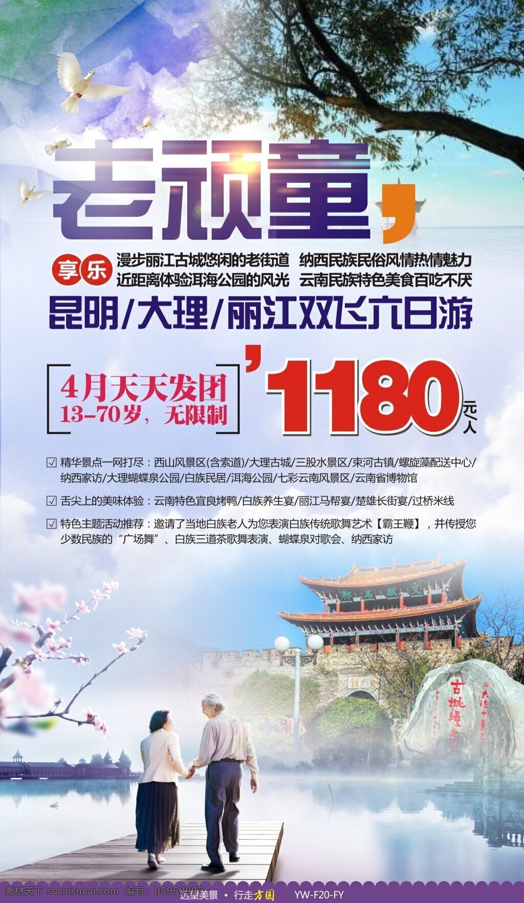 云南旅游 广告宣传 图 夕阳红 云南 昆明 大理 丽江 老年情侣 旅游广告 旅游宣传图 海报 大理风光 海鸟