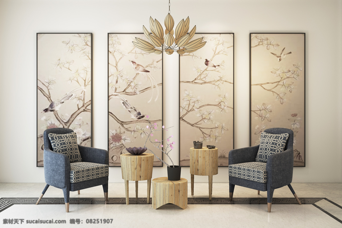 新中式场景 新中式 家 室内 场景 温馨 3d设计 3d作品