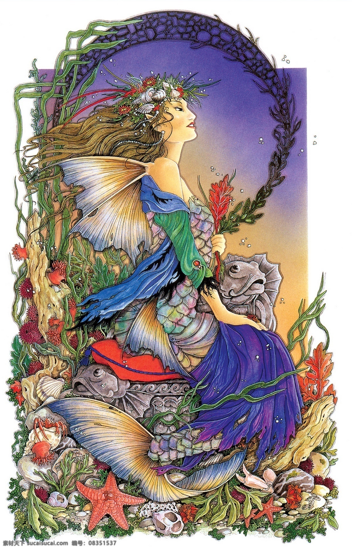 插画 插图 翅膀 动漫 动漫动画 动漫人物 海底世界 花 美人鱼 精灵 仙女 天使 欧洲 神话 童话 童话艺术图典 插画集