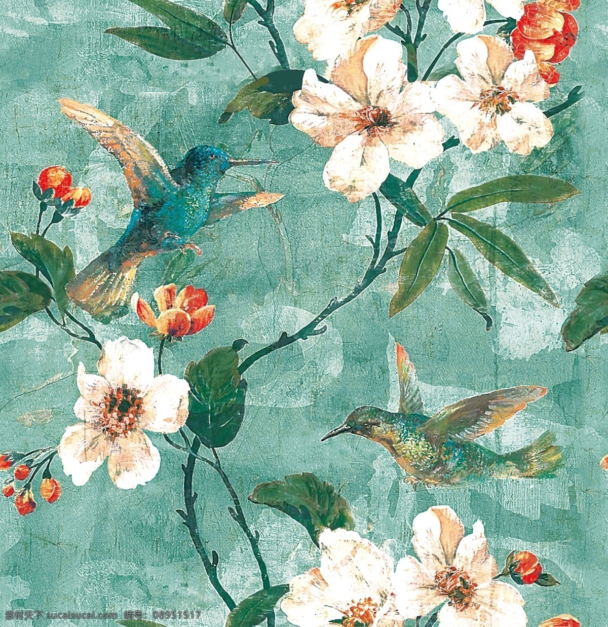 数码印花女装 印花 女装 蜂鸟 花卉 花朵 丝巾 花型 家居服 水彩画 布匹花卉 数码印花