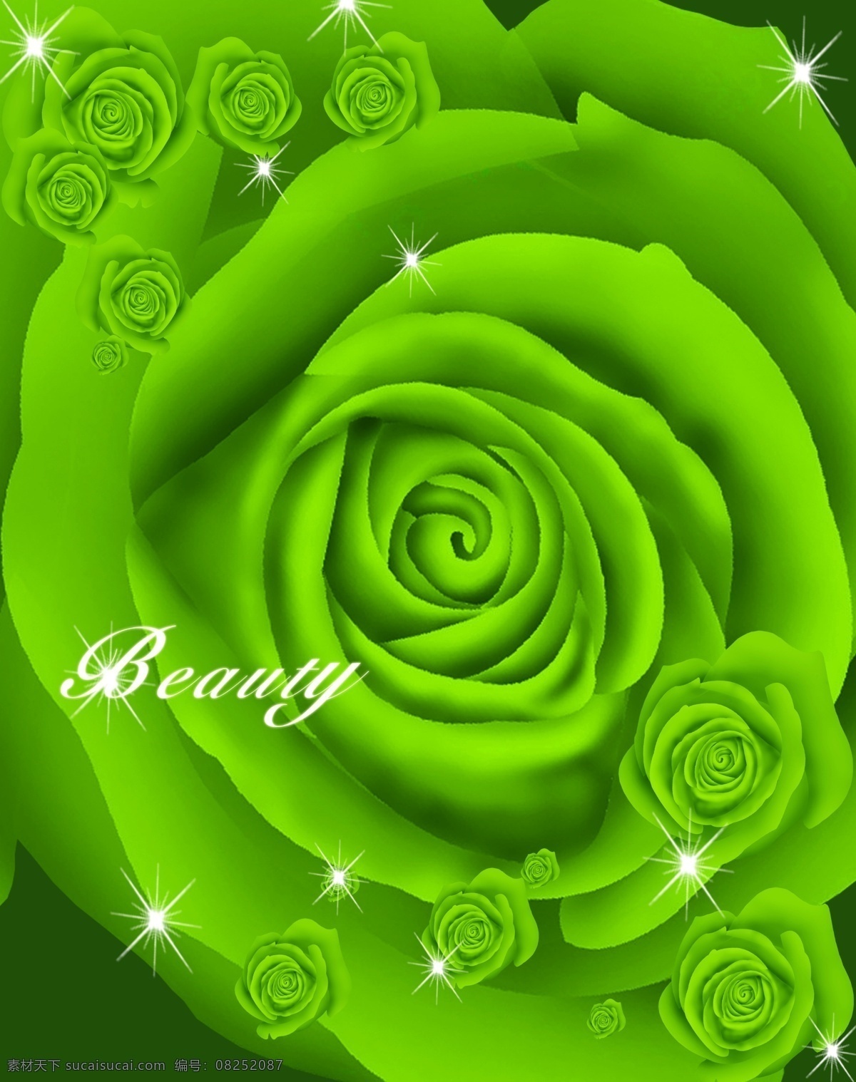 绿玫瑰 星星 玫瑰 及其他模板 psd分层 绿色