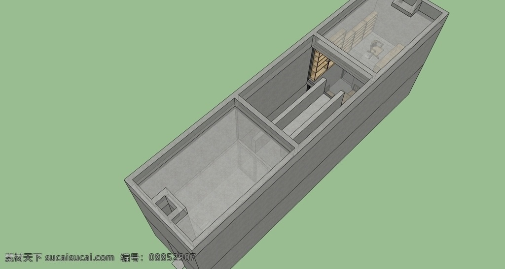 安藤忠雄 住吉的长屋 建筑 清水混凝土 sketchup 住宅 3d设计 3d作品 skp