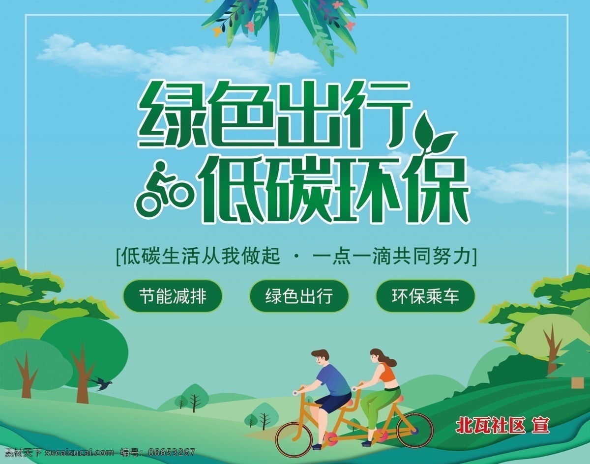 绿色 低碳 环保 文明 单车 文明城市 创卫 创城 分层