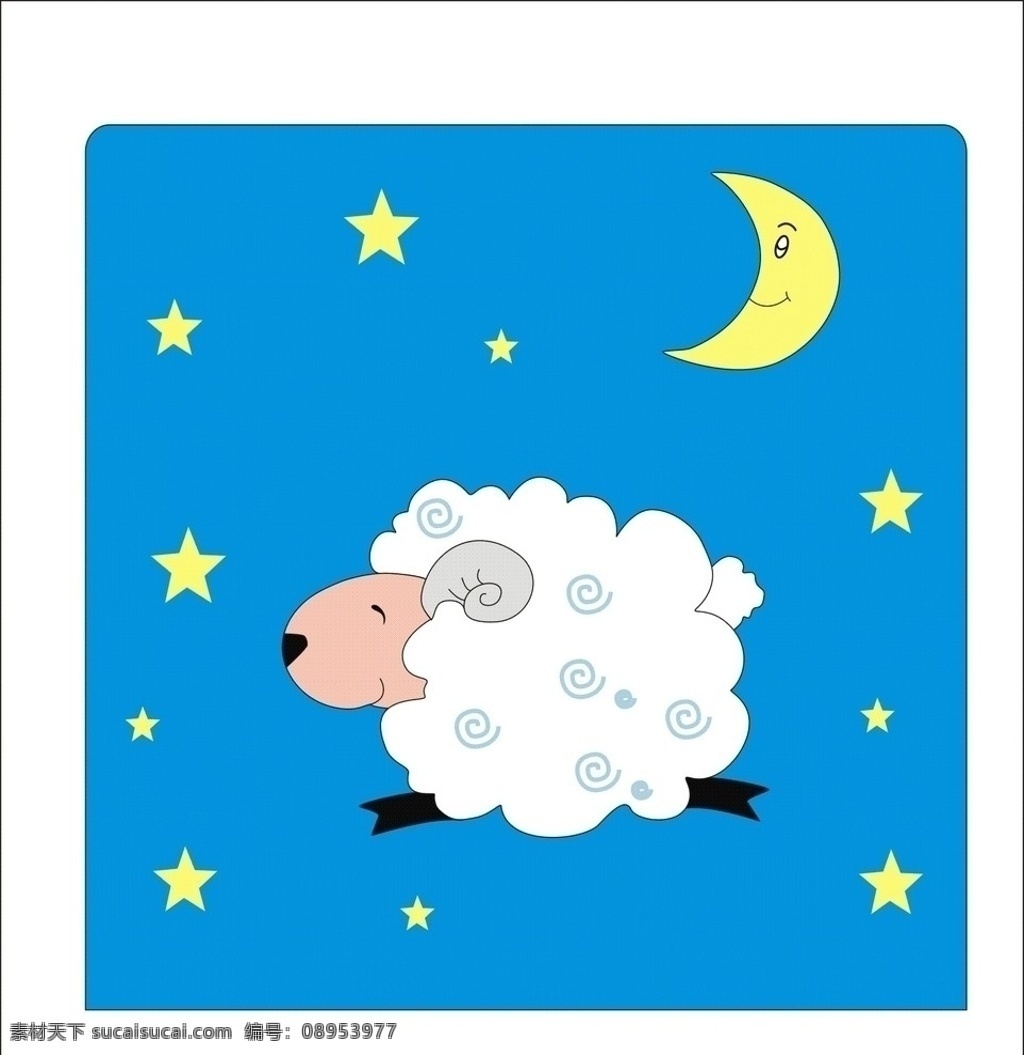 月亮照着小羊 家禽家畜 生物世界 矢量