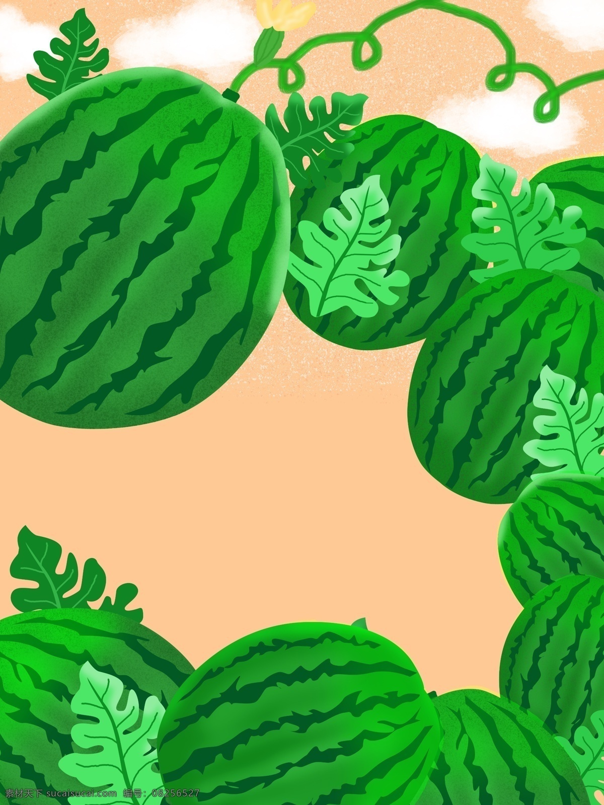 夏日 西瓜 水果 背景 绿色 卡通 彩色 创意 装饰 设计背景 海报背景 简约 图案 背景素材