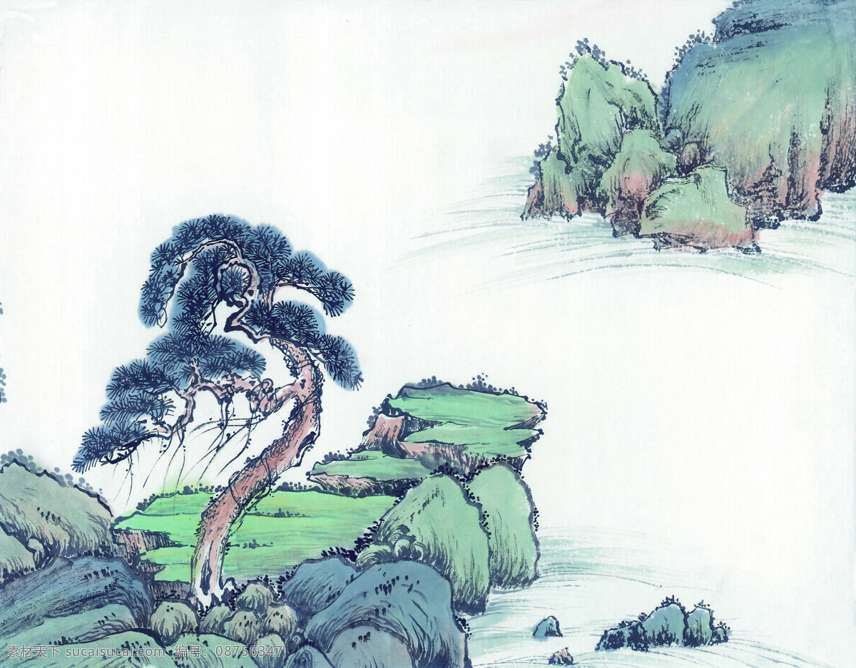 中国 国画 篇 山水 水墨 丹青 松树 山 水 文化艺术 绘画书法