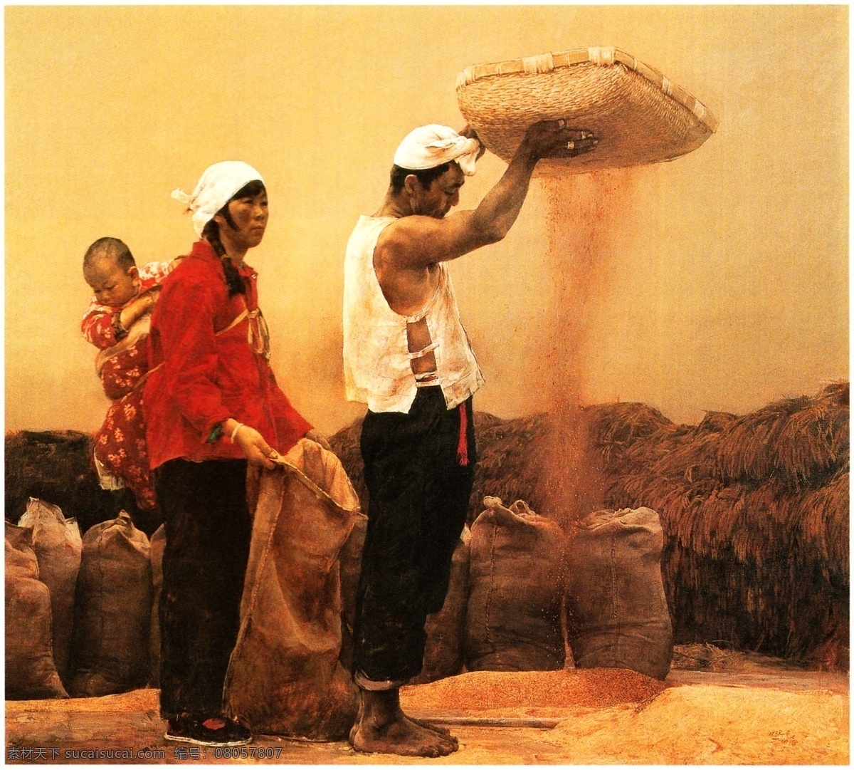 稻谷 丰收 绘画书法 金秋 农民 人物肖像 人物油画 金秋设计素材 金秋模板下载 丰收季节 晒谷子 人物写生 水彩画 油画集二 文化艺术 家居装饰素材