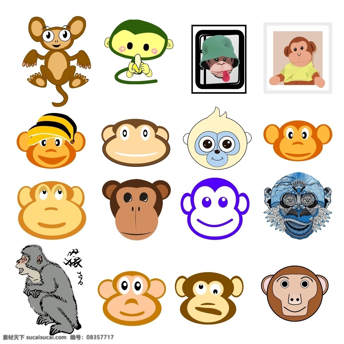 卡通猴子 猴子头像 日本猴子 矢量猴子 动漫猴子 t恤amp 图案 动漫动画 白色