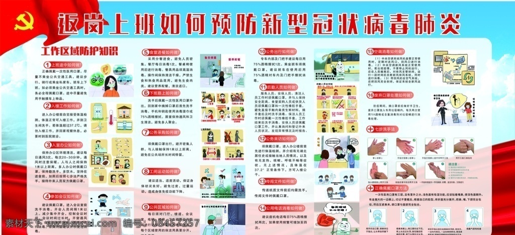 工作 区域 新型 冠状 病毒 预防知识 工作区域 新型冠状病毒 16个如何做 返工复工 七步洗手法 正确戴口罩 展板 宣传栏 展板模板