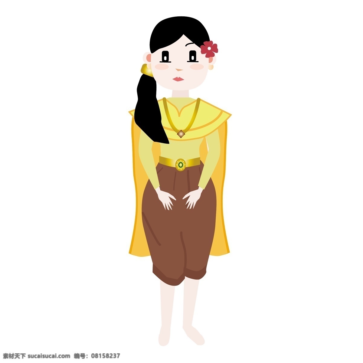 婚纱 女士 黄色 花 围裙 深棕色 暗 棕色 泰国