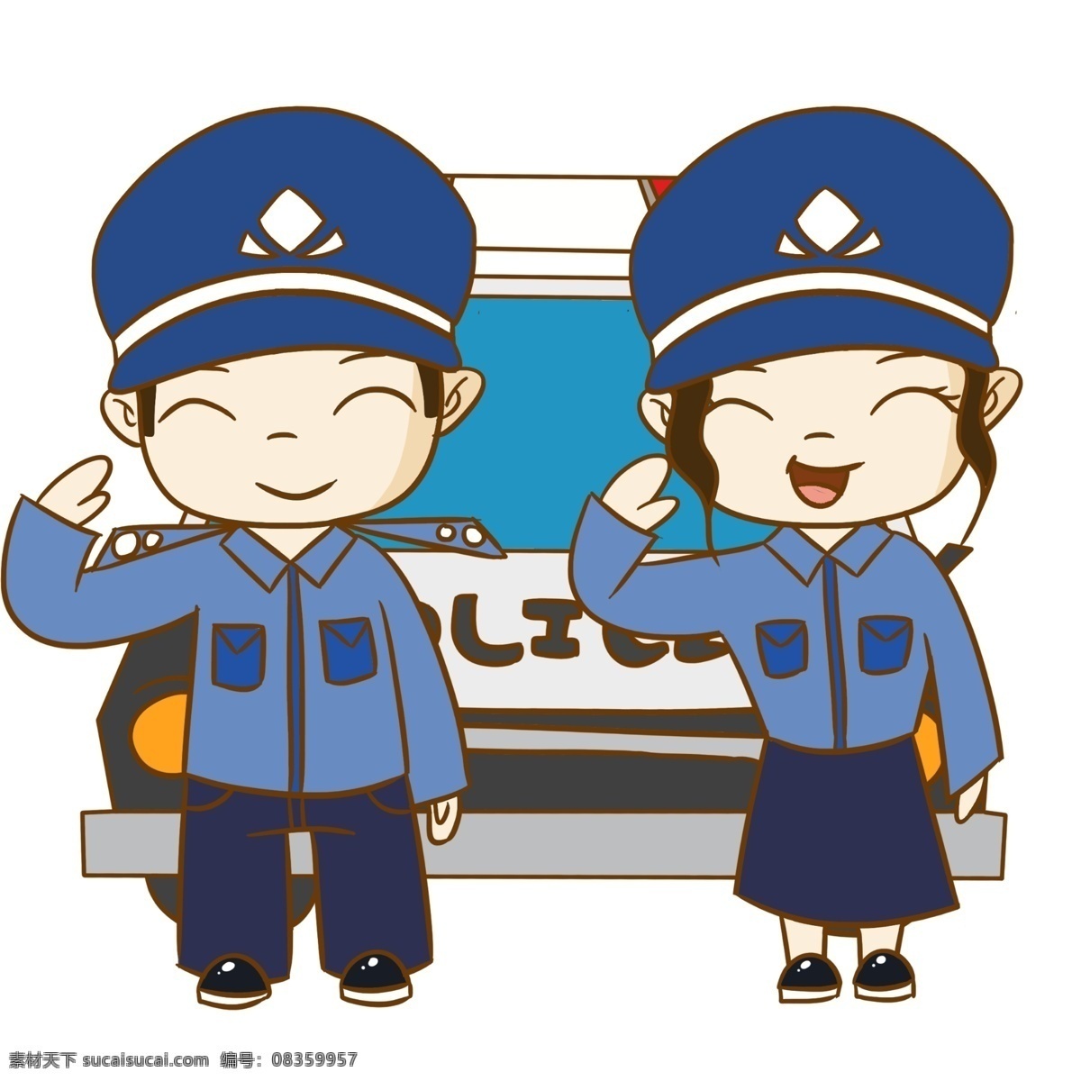 交通 出行 卡通 人物 警察 卡通人物 卡通交警 卡通警察 交通图案 礼让三先 交通安全 手绘 敬礼