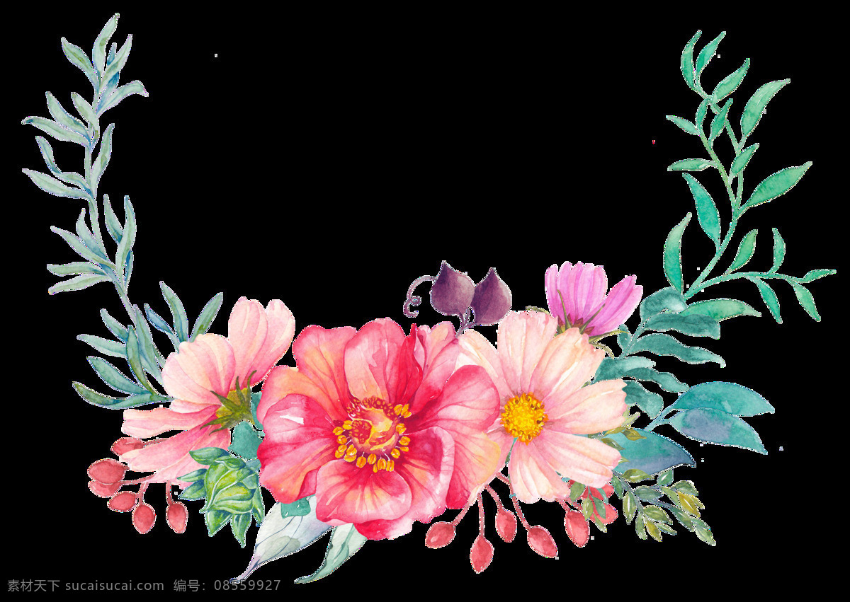 半圆形 花卉 卡通 透明 装饰 设计素材 背景素材
