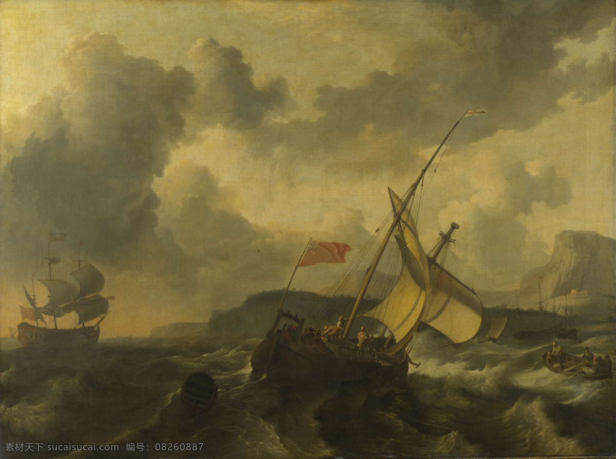 sea 大师 画家 古典 画 建筑 景物 装饰画 油画 rough in manofwar and vessel english an bakhuizen ludolf 人物 高清 西方 国外 现代 家居装饰素材