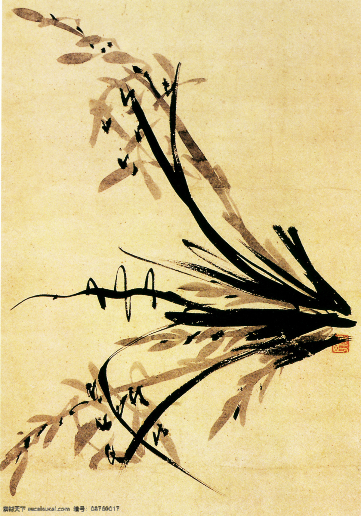 兰花图 花鸟画 中国 古画 中国古画 设计素材 花鸟名画 古典藏画 书画美术 黄色